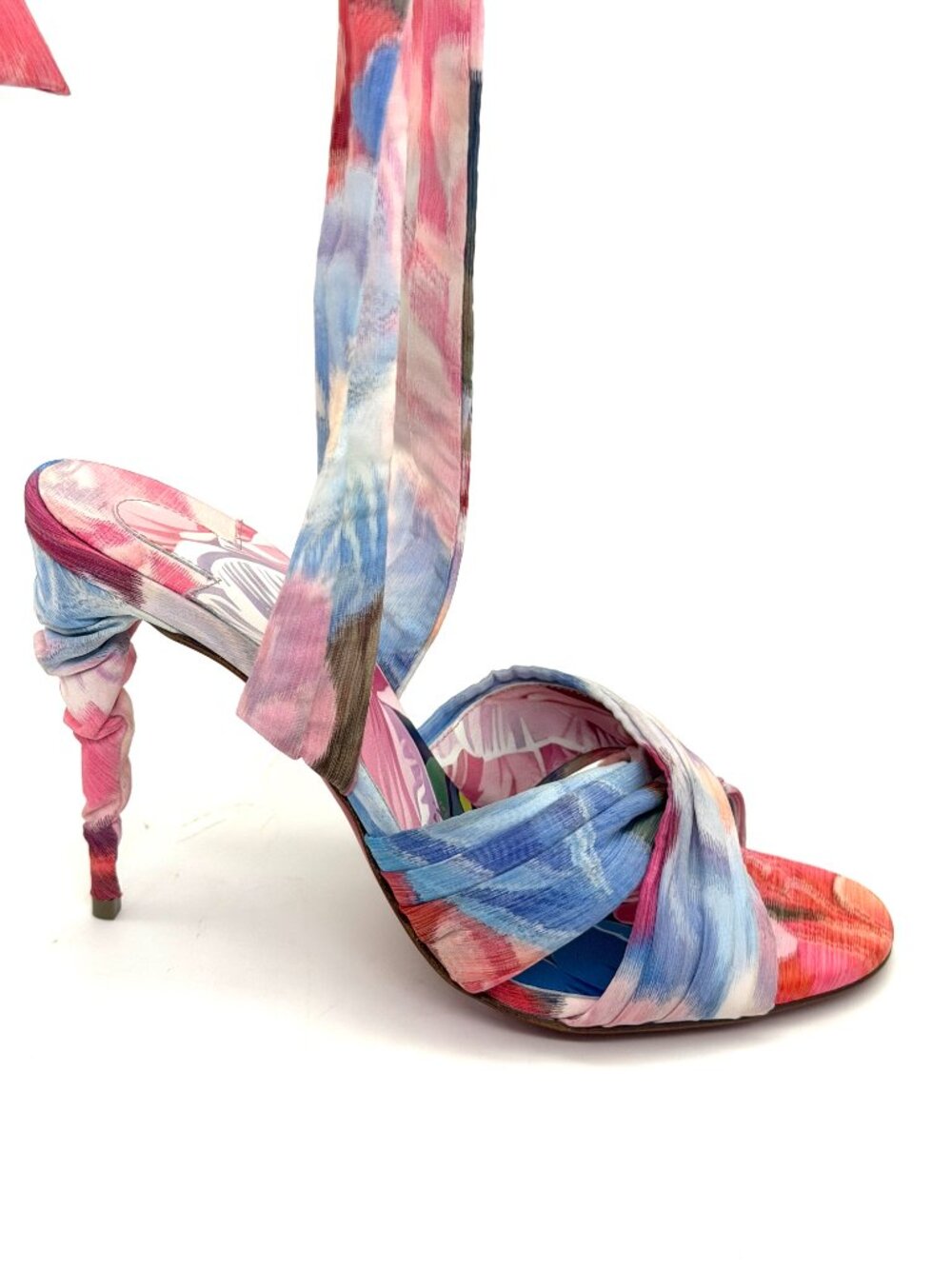 Christian Louboutin AFFABULA LACE UP Silk Peonies Ankle Tie Sandals Heels - Picture 10 of 16